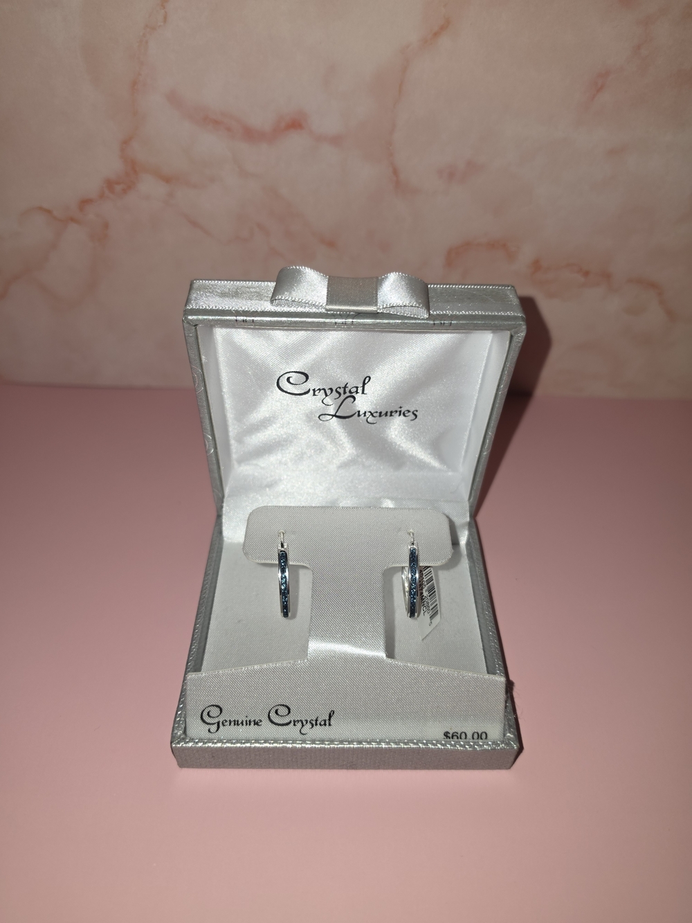Silver Hoop Earrings with Genuine Crystal Accents